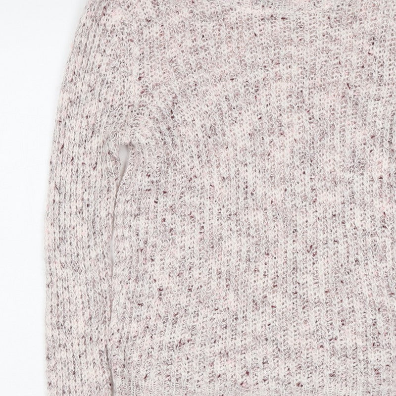 Bershka Women Ivory Pink Fleck S Open Knit Round Neck Jumper