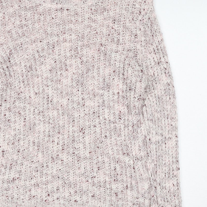 Bershka Women Ivory Pink Fleck S Open Knit Round Neck Jumper