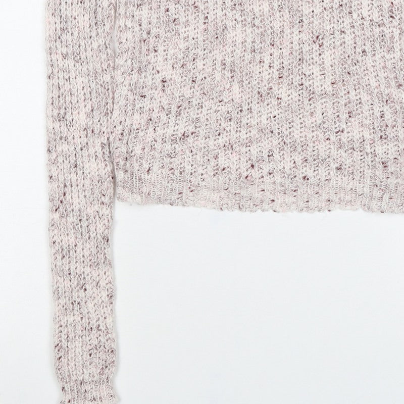 Bershka Women Ivory Pink Fleck S Open Knit Round Neck Jumper