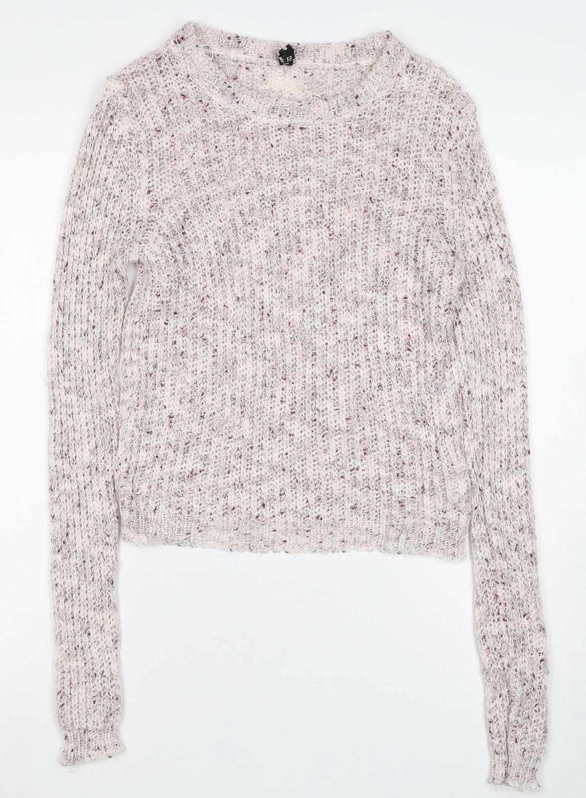 Bershka Women Ivory Pink Fleck S Open Knit Round Neck Jumper