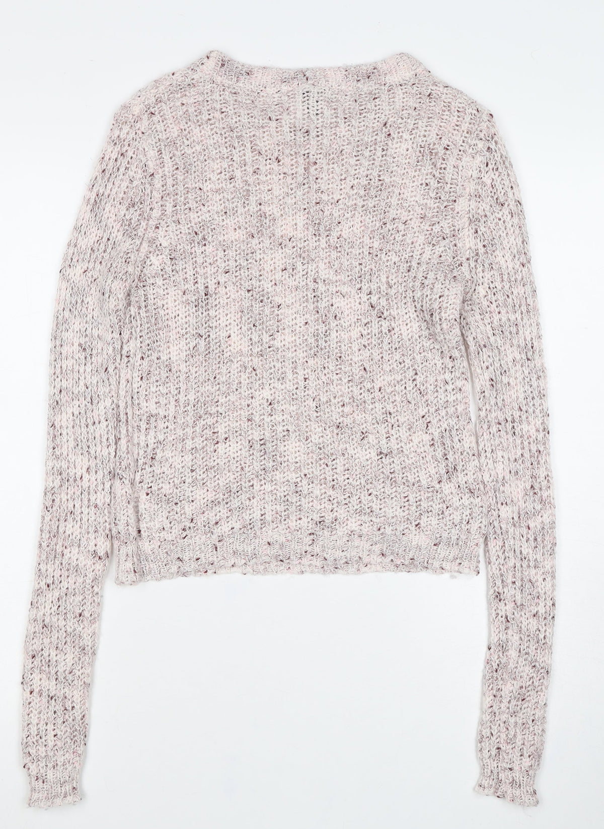 Bershka Women Ivory Pink Fleck S Open Knit Round Neck Jumper