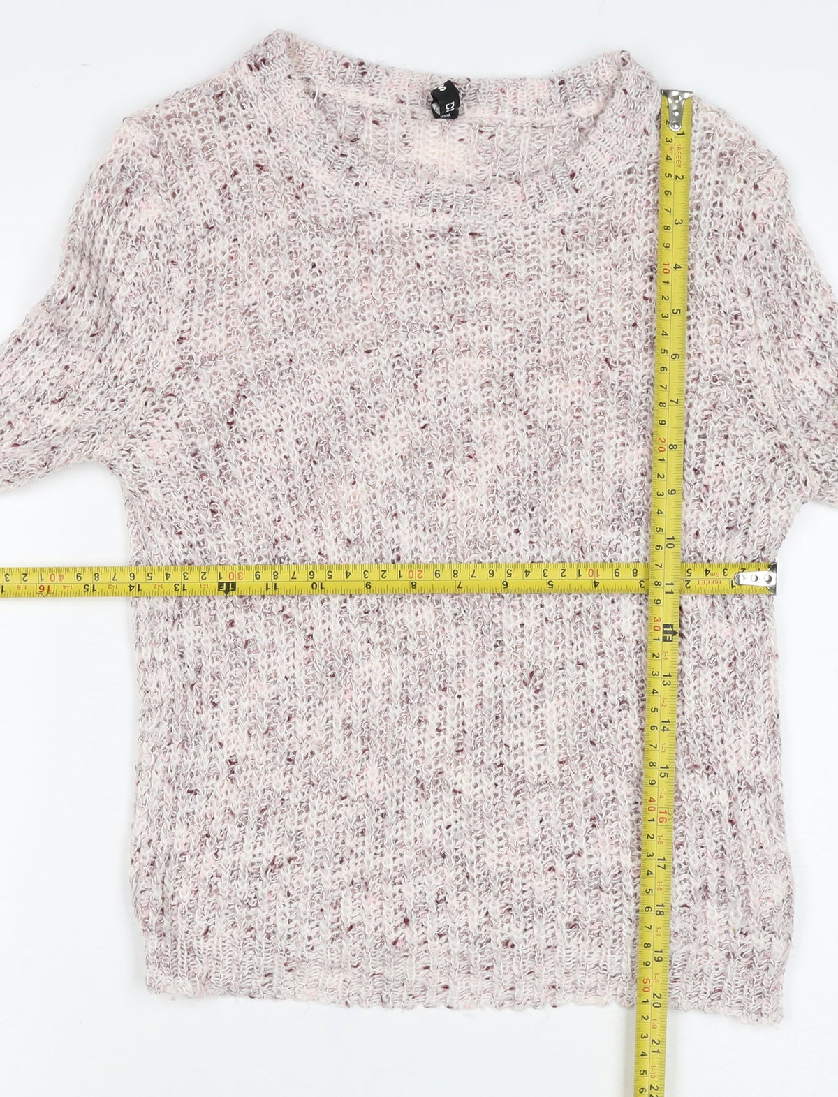 Bershka Women Ivory Pink Fleck S Open Knit Round Neck Jumper