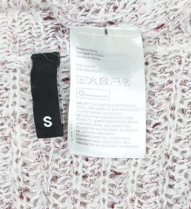 Bershka Women Ivory Pink Fleck S Open Knit Round Neck Jumper