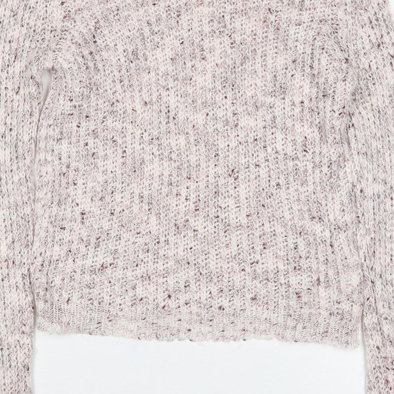 Bershka Women Ivory Pink Fleck S Open Knit Round Neck Jumper