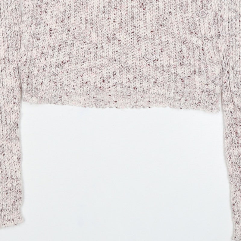 Bershka Women Ivory Pink Fleck S Open Knit Round Neck Jumper