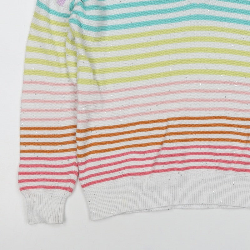 Next Women’s Multicoloured Striped Sequin V-Neck Cotton Jumper M