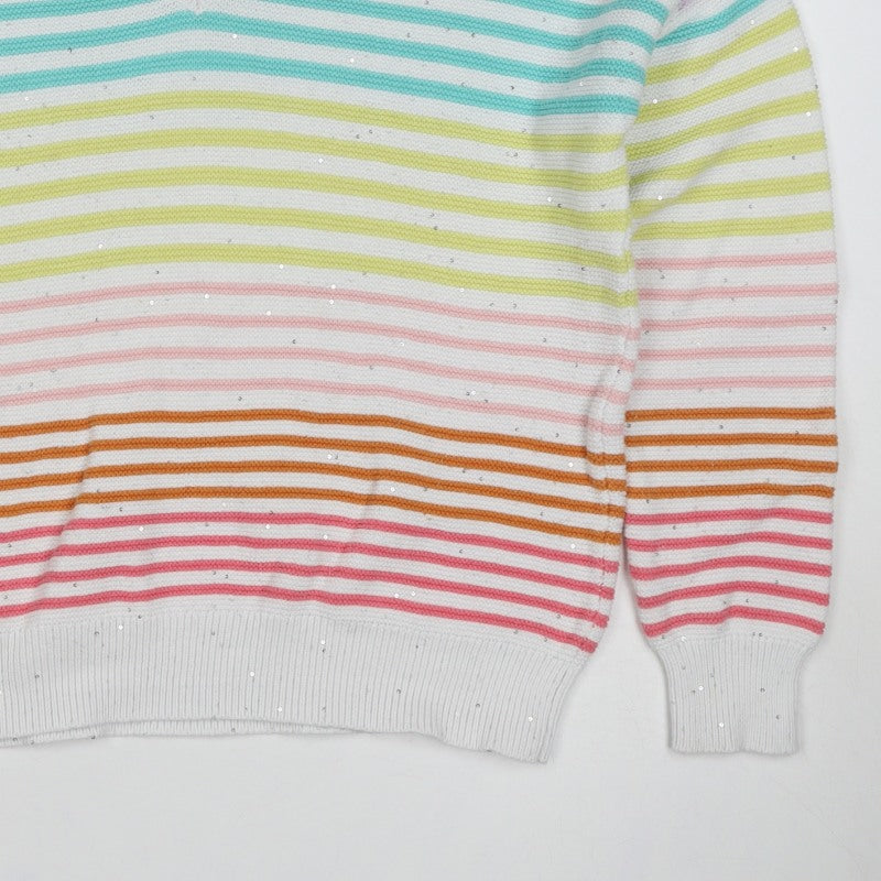 Next Women’s Multicoloured Striped Sequin V-Neck Cotton Jumper M