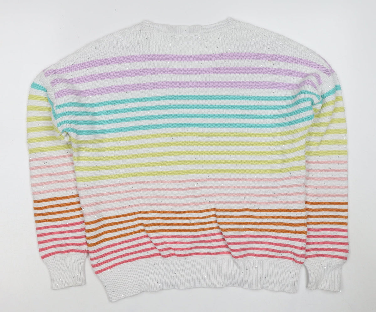 Next Women’s Multicoloured Striped Sequin V-Neck Cotton Jumper M