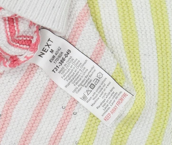 Next Women’s Multicoloured Striped Sequin V-Neck Cotton Jumper M