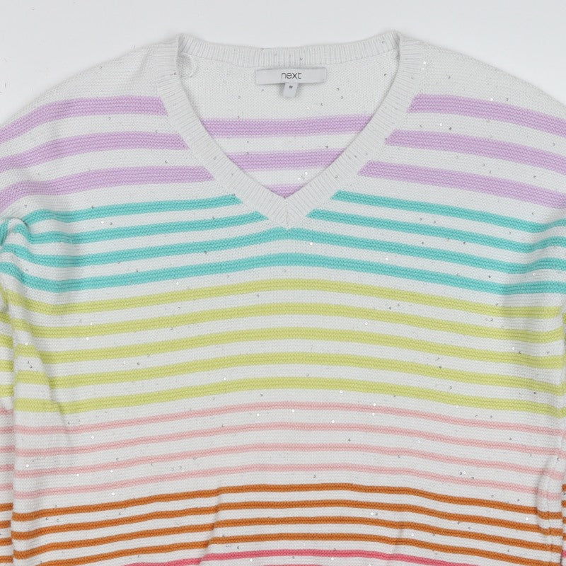 Next Women’s Multicoloured Striped Sequin V-Neck Cotton Jumper M