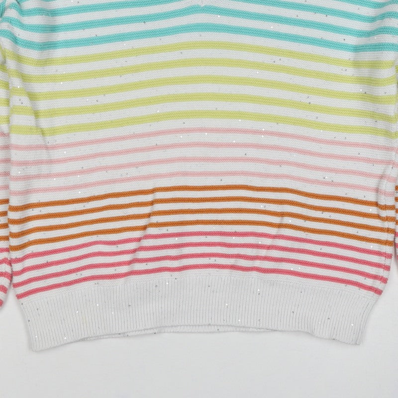 Next Women’s Multicoloured Striped Sequin V-Neck Cotton Jumper M