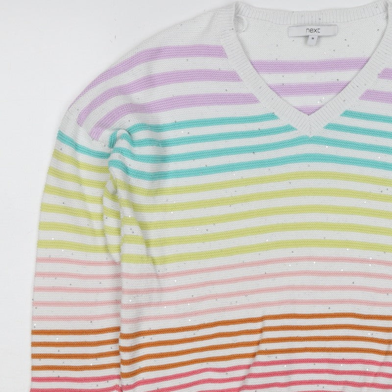 Next Women’s Multicoloured Striped Sequin V-Neck Cotton Jumper M
