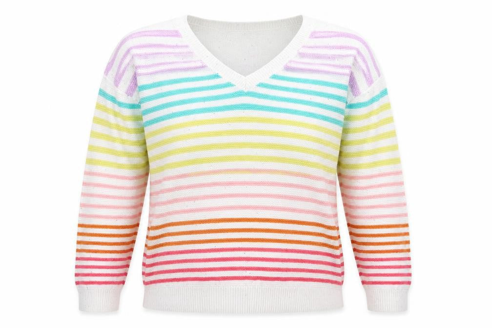 Next Women’s Multicoloured Striped Sequin V-Neck Cotton Jumper M