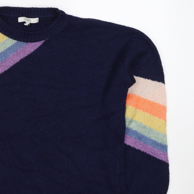 Next Women’s Blue S Rainbow Stripe Crew Neck Knit Pullover Jumper