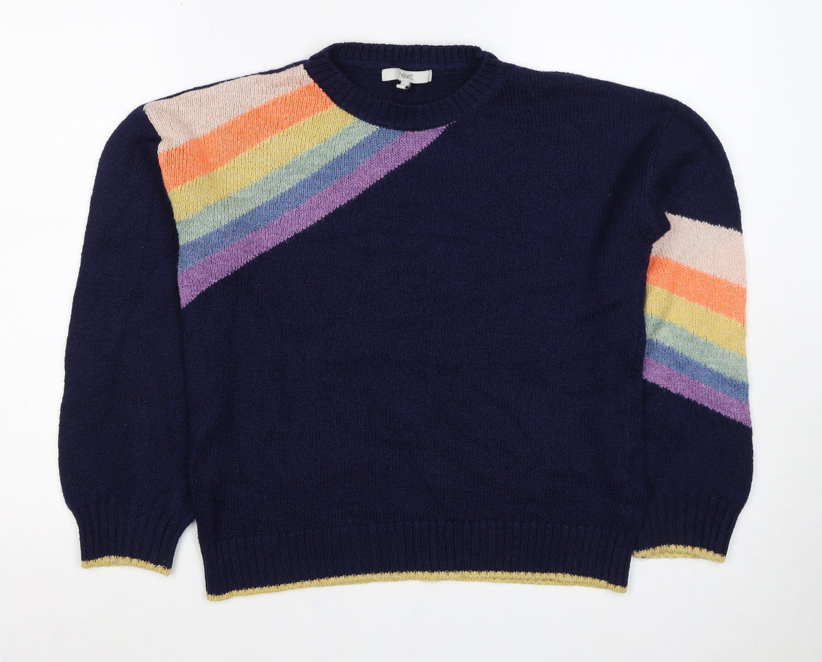 Next Women’s Blue S Rainbow Stripe Crew Neck Knit Pullover Jumper