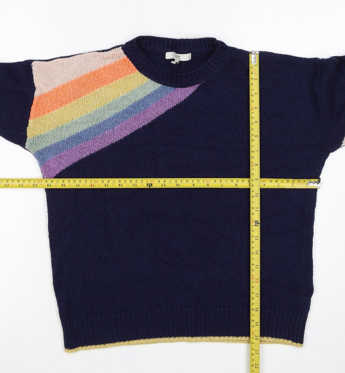 Next Women’s Blue S Rainbow Stripe Crew Neck Knit Pullover Jumper