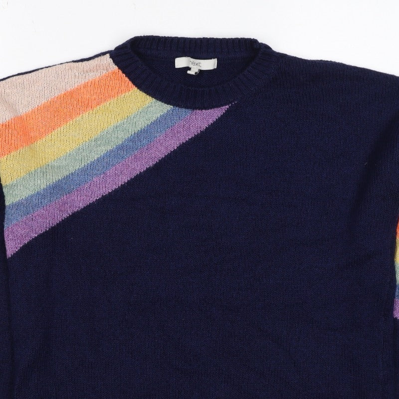 Next Women’s Blue S Rainbow Stripe Crew Neck Knit Pullover Jumper