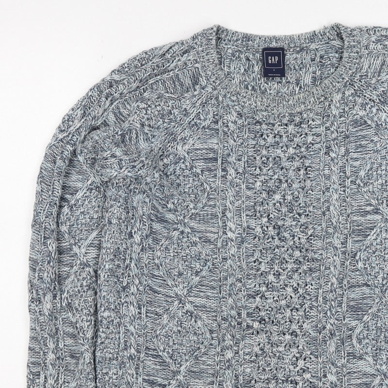 GAP Women Blue S Cable Knit 100% Cotton Crew Neck Jumper