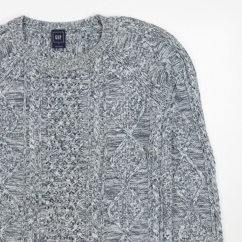 GAP Women Blue S Cable Knit 100% Cotton Crew Neck Jumper