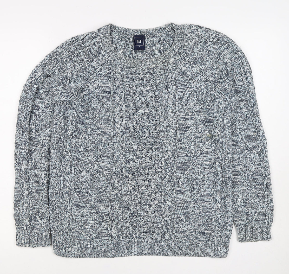 GAP Women Blue S Cable Knit 100% Cotton Crew Neck Jumper