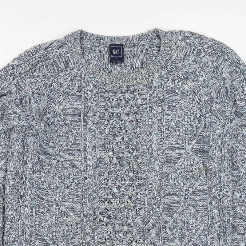 GAP Women Blue S Cable Knit 100% Cotton Crew Neck Jumper