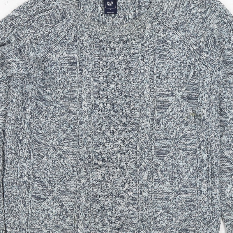 GAP Women Blue S Cable Knit 100% Cotton Crew Neck Jumper