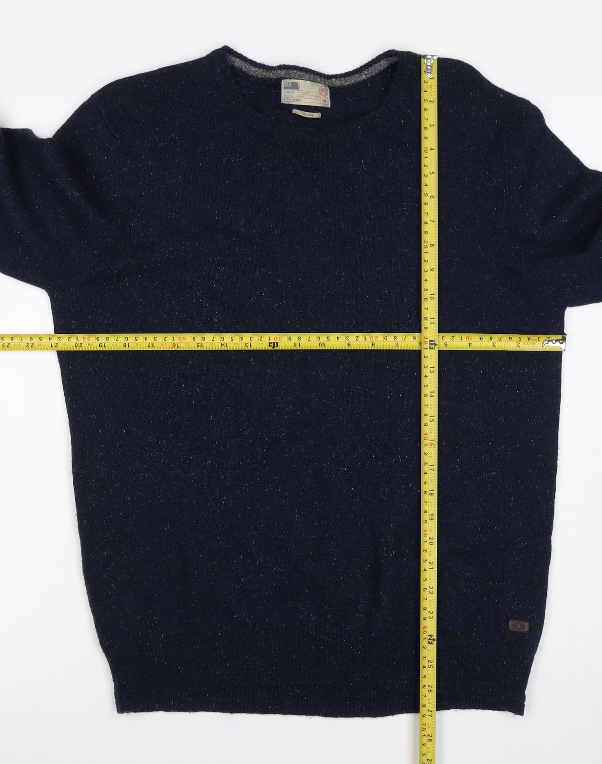 WITS Mens Blue M Slim Crew Neck Fleck Knit Pullover Jumper