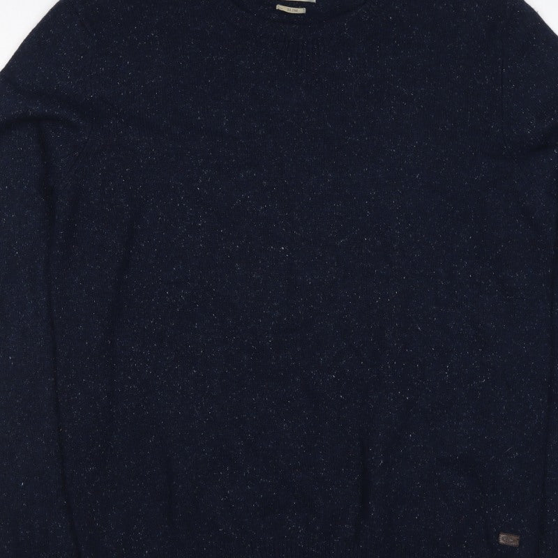 WITS Mens Blue M Slim Crew Neck Fleck Knit Pullover Jumper