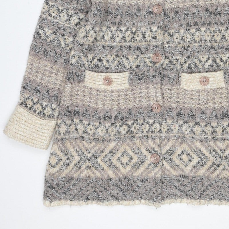 Per Una Women’s Grey XL Aztec Chunky Knit Button Cardigan