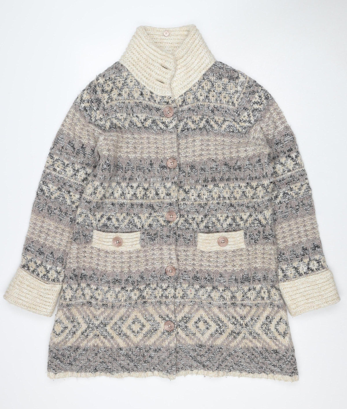 Per Una Women’s Grey XL Aztec Chunky Knit Button Cardigan