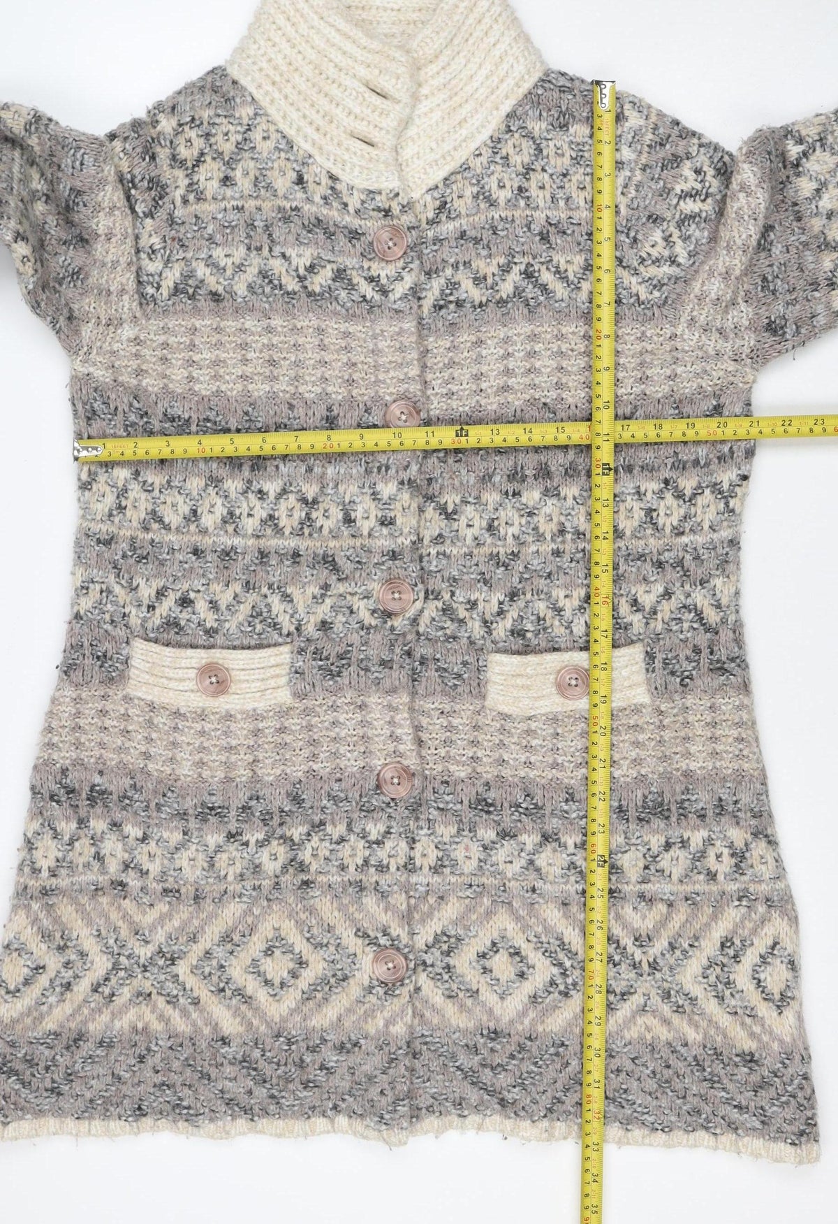 Per Una Women’s Grey XL Aztec Chunky Knit Button Cardigan