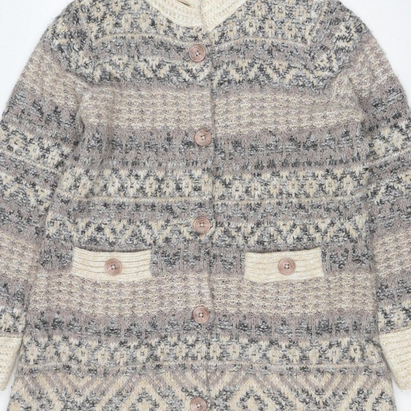 Per Una Women’s Grey XL Aztec Chunky Knit Button Cardigan