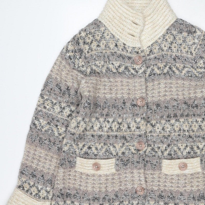 Per Una Women’s Grey XL Aztec Chunky Knit Button Cardigan