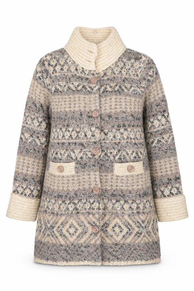 Per Una Women’s Grey XL Aztec Chunky Knit Button Cardigan