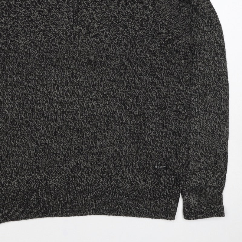 Threadbare Men’s Grey L 1/4 Zip Cable Knit Pullover Jumper