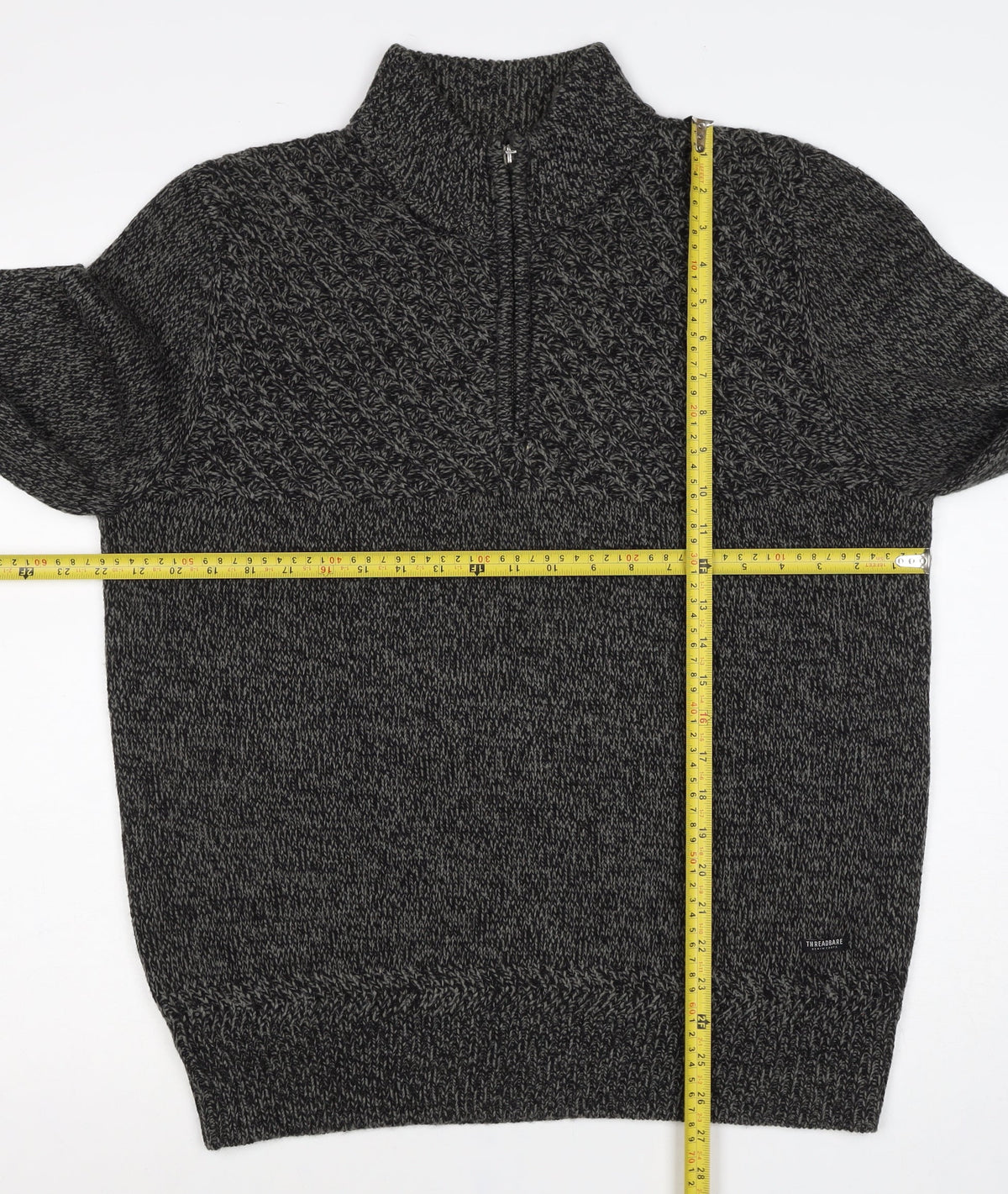 Threadbare Men’s Grey L 1/4 Zip Cable Knit Pullover Jumper
