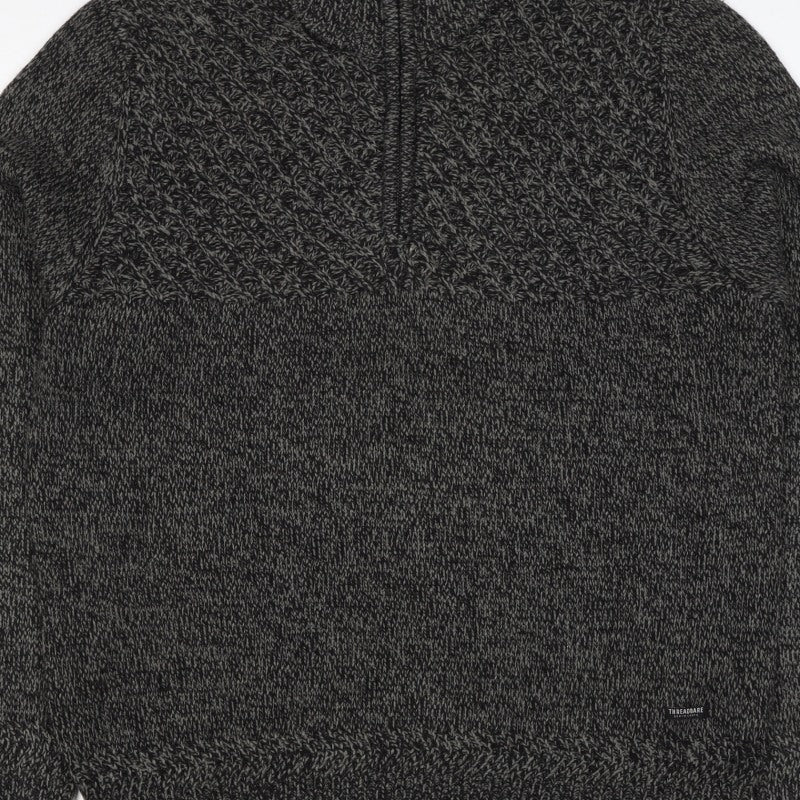 Threadbare Men’s Grey L 1/4 Zip Cable Knit Pullover Jumper