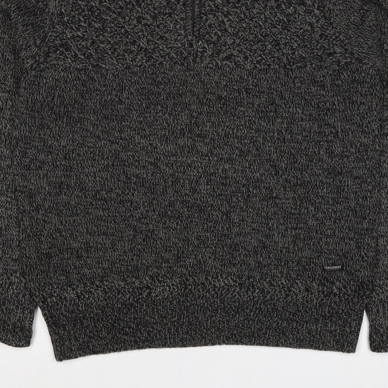 Threadbare Men’s Grey L 1/4 Zip Cable Knit Pullover Jumper