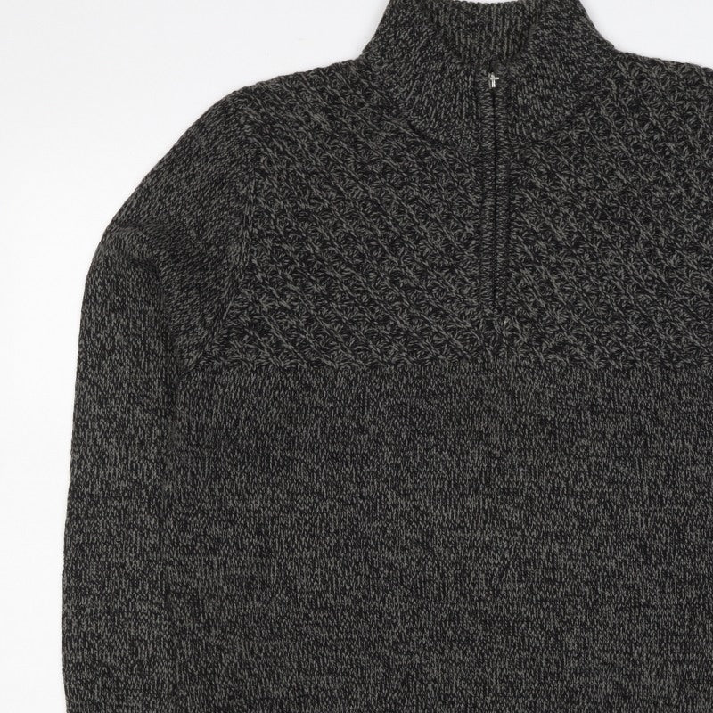 Threadbare Men’s Grey L 1/4 Zip Cable Knit Pullover Jumper