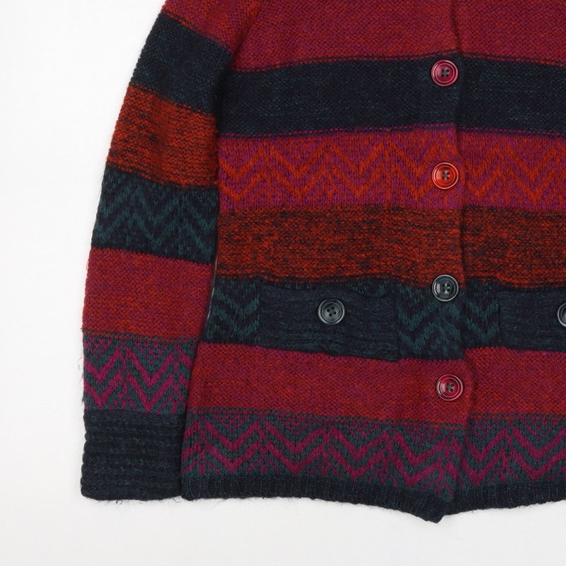 Per Una Women Multicoloured M Button High Neck Chunky Knit Cardigan