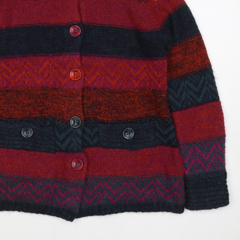 Per Una Women Multicoloured M Button High Neck Chunky Knit Cardigan