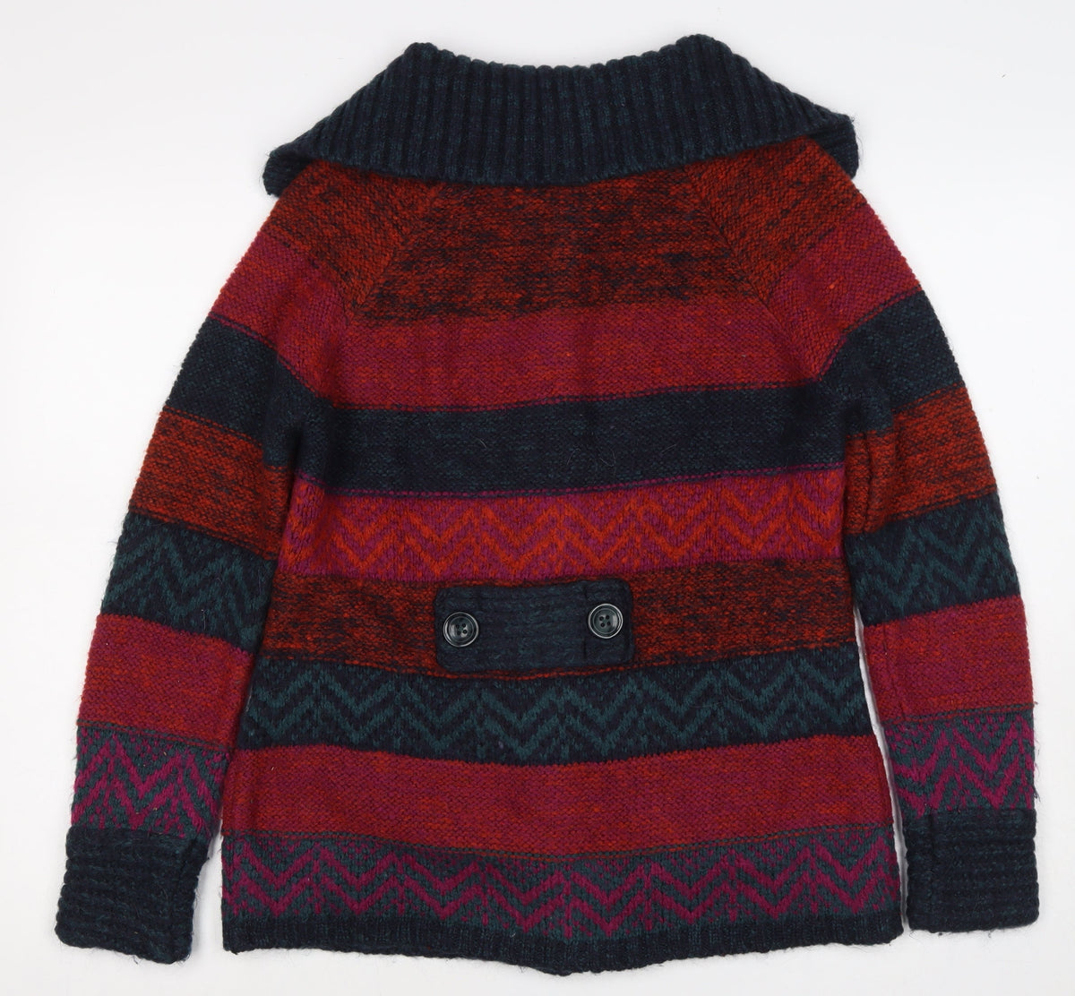 Per Una Women Multicoloured M Button High Neck Chunky Knit Cardigan