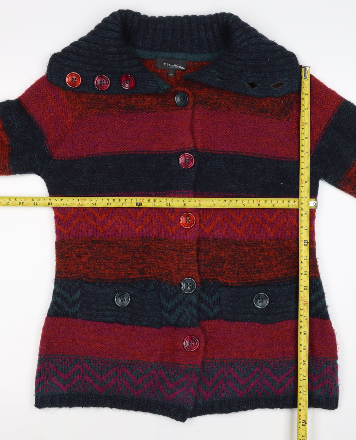 Per Una Women Multicoloured M Button High Neck Chunky Knit Cardigan