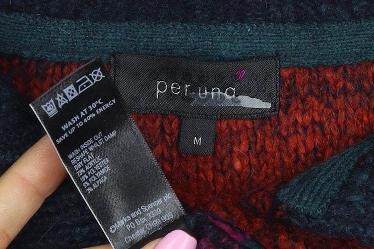 Per Una Women Multicoloured M Button High Neck Chunky Knit Cardigan