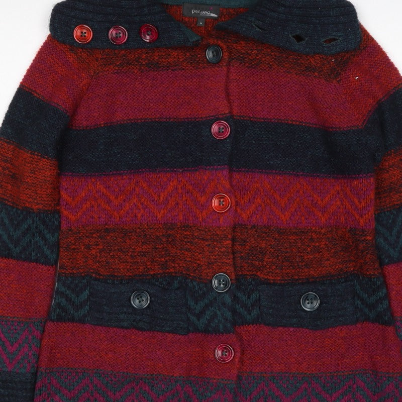 Per Una Women Multicoloured M Button High Neck Chunky Knit Cardigan