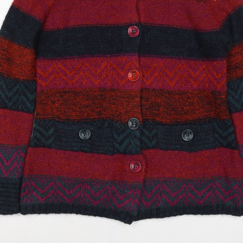 Per Una Women Multicoloured M Button High Neck Chunky Knit Cardigan