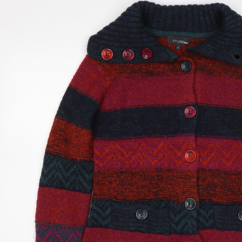 Per Una Women Multicoloured M Button High Neck Chunky Knit Cardigan