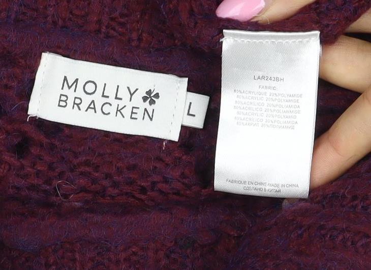 Molly Bracken Women Red L Cable Knit Roll Neck Jumper