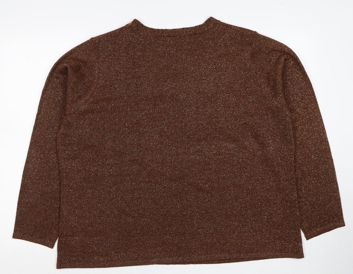 Bm Women’s Brown Metallic Sequin V-Neck Knit Jumper XL