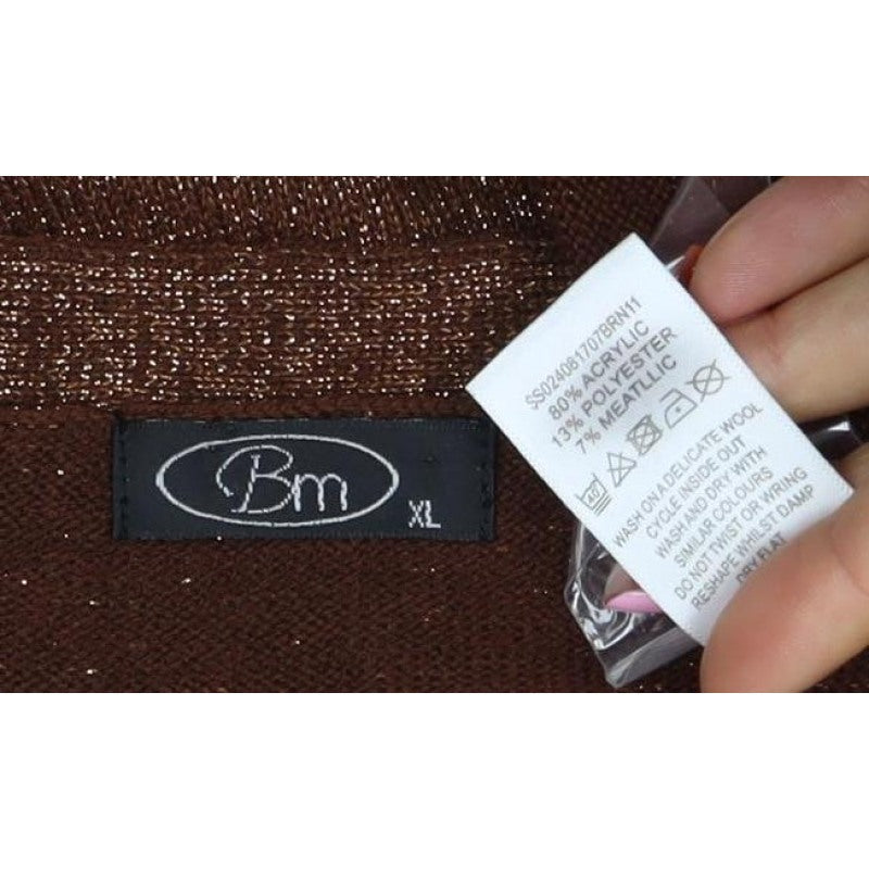 Bm Women’s Brown Metallic Sequin V-Neck Knit Jumper XL